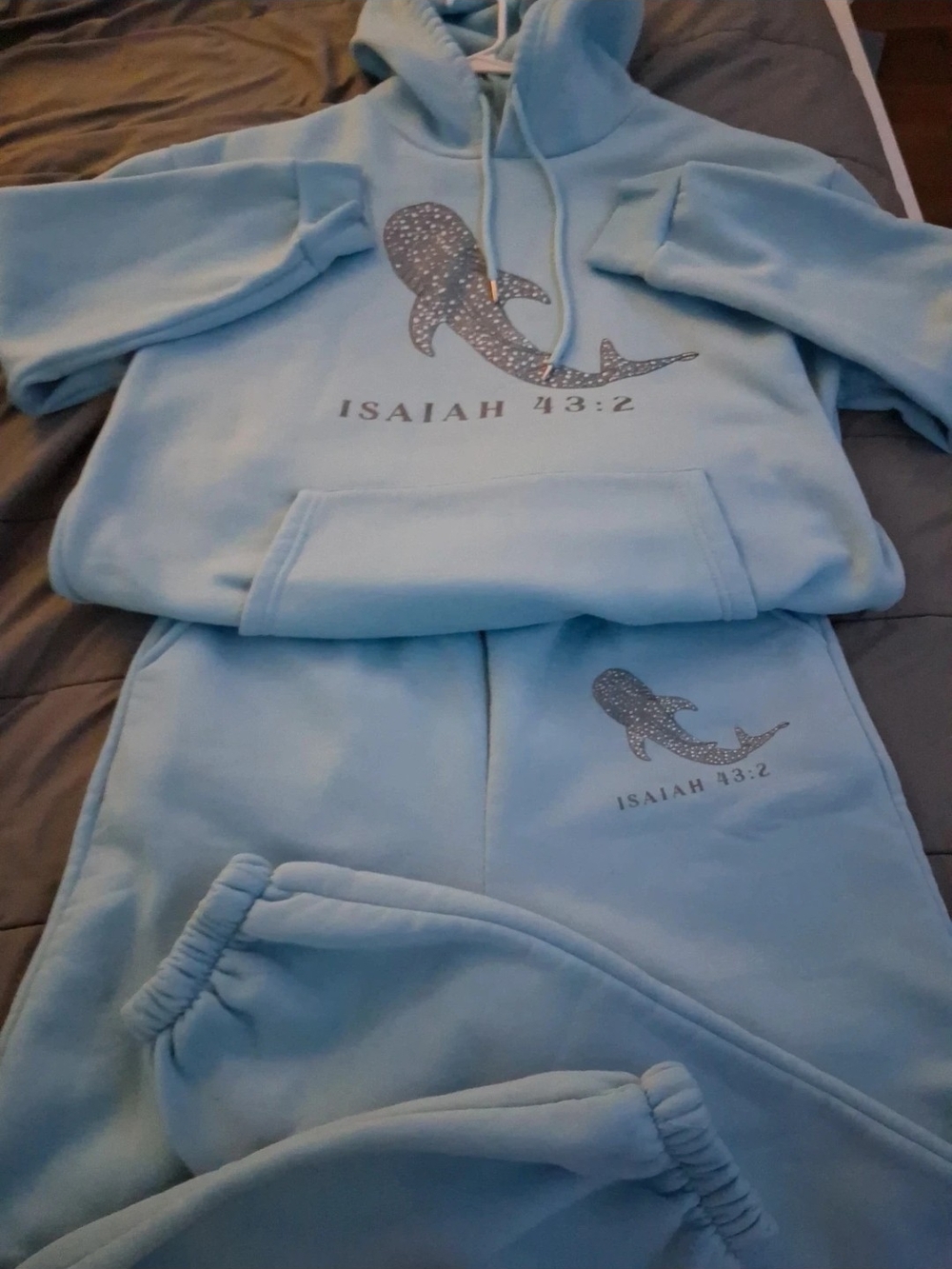 Isaiah 43:2 Light Blue Kids Hoodie & Jogger Pajama Set
